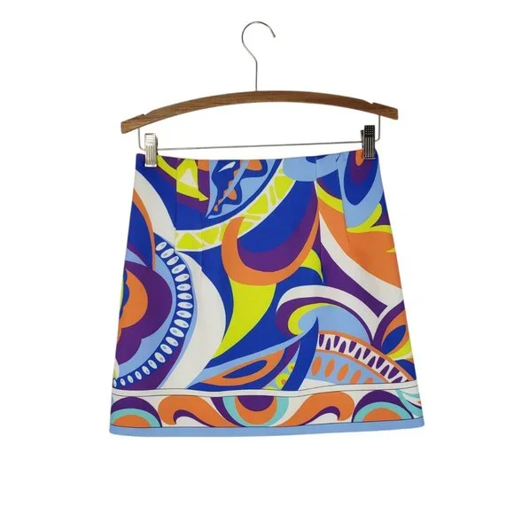Zara NWT Mini Skirt Bold Bright Trippy Mod Retro Pucci Style Womens Size Small - Picture 2 of 6